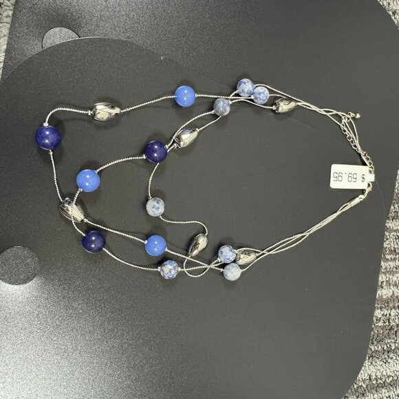 Ballet blue marbled and blue layered silver necklace. - Picture 1 of 6